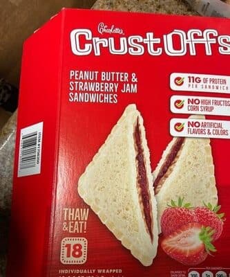Peanut butter and strawberry jam sandwich