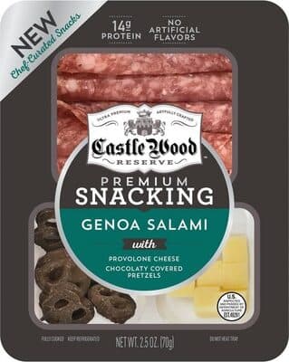 GENOA SALAMI WITH PROVOLONE CHEESE CHOCOLATY COVERED PRETZELS