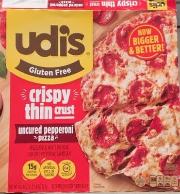 Uncured Pepperoni Mozzarella, White Cheddar, Parmesan Crispy Thin Crust Pizza