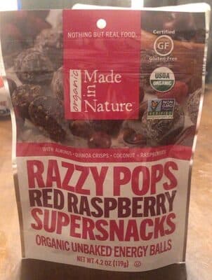 Red Raspberry Razzy Pops Supersnacks Organic Unbaked Energy Balls