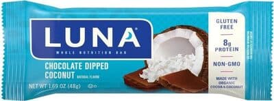 Luna Whole Nutrition Bar for Women Chocolate Dipped Coconut