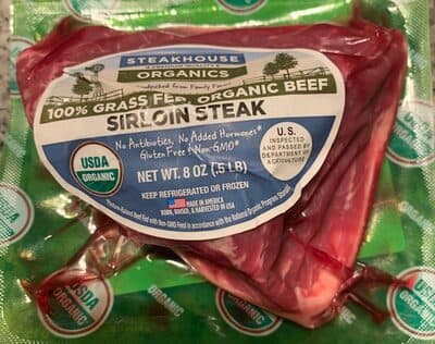 100% Grass Fed Organic Beef Sirloin Steak