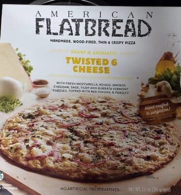 Twisted 6 Cheese Fresh Mozzarella, Asiago, Smoked Cheddar, Sage Cheese, Tilsit Cheese & VT Mozzarella Topped With Red Onion Handmade Thin & Crispy Pizza