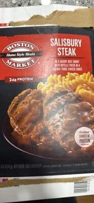 Salisbury Steak in a Savory Beef Gravy with Rotelle Pasta in a Creamy Three-Cheese Sauce