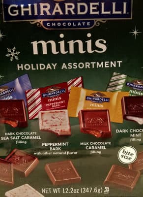 Minis Chocolate Assortment, Dark Chocolate Sea Salt Caramel, Peppermint Bark, Milk Chocolate Caramel, Dark Chocolate Mint