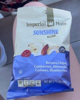 Banana Chips, Cranberries, Almonds, Cashews, Blueberries Sunshine Blend