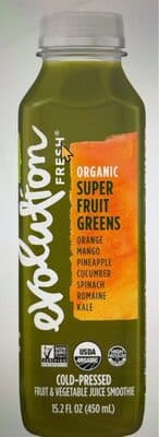 Organic Super Fruit Greens Orange, Mango, Pineapple, Cucumber, Spinach, Romaine, Kale Fruit & Vegetable Juice Smoothie