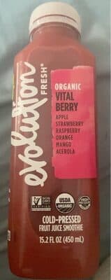 Organic Vital Berry, Apple, Strawberry, Raspberry, Orange, Mango, Acerola Cold-Pressed Fruit Juice Smoothie