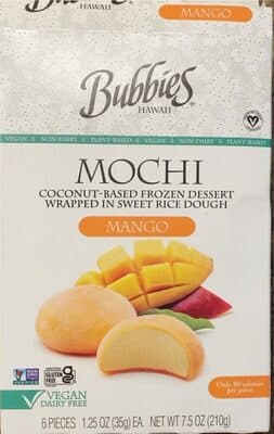 Mango Mochi Coconut-Based Frozen Dessert Wrapped in Sweet Rice Dough