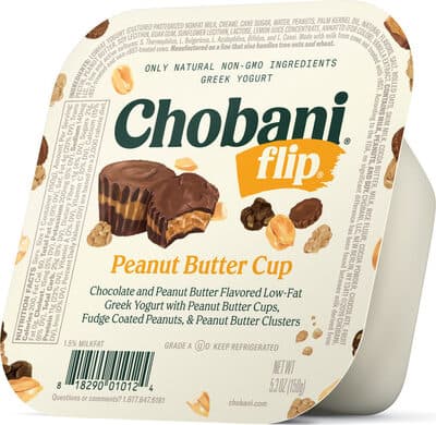 Peanut Butter Cup Chocolate and Peanut Butter Flavored Low-Fat Greek Yogurt with Peanut Butter Cups, Fudge Coated Peanuts & Peanut Butter Clusters