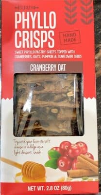 Cranberry Oat Sweet Phyllo Pastry Sheets Topped With Cranberries, Oats, Pumpkin & Sunflower Seeds Phyllo Crisps