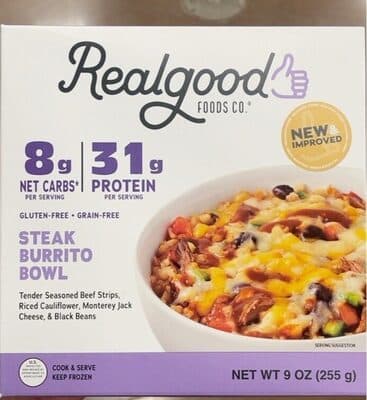 Steak Burrito Bowl Tender Seasoned Beef Strips, Riced Cauliflower, Black Beans & Zesty Pico De Gallo Entree Bowls