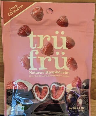 Dark Chocolate 54% Cacao Nature's Raspberries Hyper-Dried Fresh in Dark Chocolate