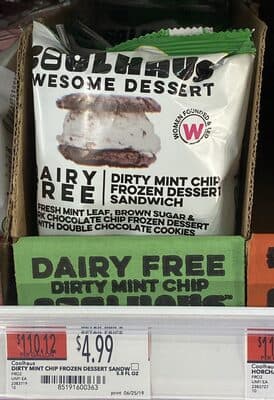 Fresh Mint Leaf, Brown Sugar & Dark Chocolate Chip Frozen Dessert with Double Chocolate Cookies Sandwich