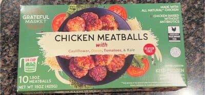 Chekcen Meatballs with Caluiflower, Onion, Tomatoes, and Kale