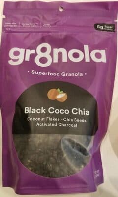 Black Coco Chia Coconut Flakes, Chia Seeds, Activated Charcoal Superfood Granola