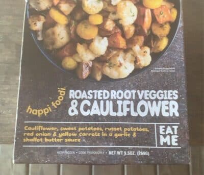 Roasted Root Veggies & Cauliflower, Sweet Potatoes, Russet Potatoes, Red Onion & Yellow Carrots in a Garlic & Shallot Butter Sauce