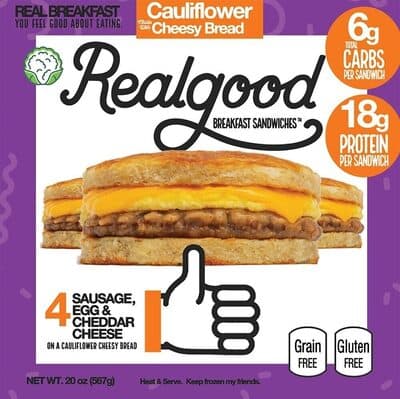 Sausage, Egg & Cheddar Cheese on a Grain Free Cheesy Bread Sandwiches