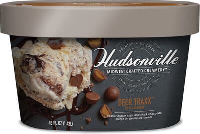 Deer Traxx Peanut Butter Cups And Thick Chocolate Fudge In Vanilla Ice Cream