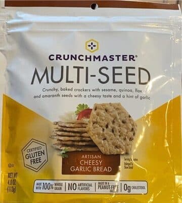 Multi-Seed Crunchy, Baked Crackers with Sesame, Quinoa, Flax and Amaranth Seeds with a Cheesy Taste and a Hint of Garlic Artisan Cheesy Garlic Bread