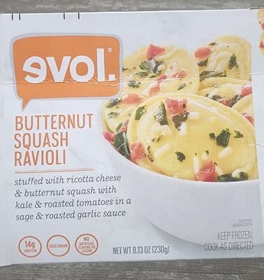 Butternut Squash & Sage Raviolis Stuffed with Ricotta Cheese and Butternut Squash All Topped with Kale, Roasted Tomatoes and an Insanely Tasty Sage & Roasted Garlic Sauce