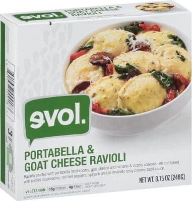 Portabella & Goat Cheese Raviolis Stuffed with Portabella Mushrooms, Goat Cheese and Romano & Ricotta Cheese All Combined with Crimini Mushrooms, Red Bell Peppers, Spinach and an Insanely Tasty Creamy Basil Sauce
