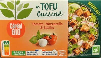Tofu cuisiné tomate, Mozzarella et basilic