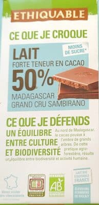 chocolat lait forte teneur cacao