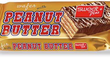 Wafer with peanut butter and cocoa-milk coating