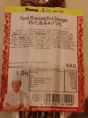 Poons Wind-dried Pork Sausages