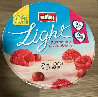 Muller light raspberry and cranberry yoghurt