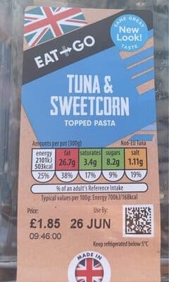 Tuna & Sweetcorn Topped Pasta