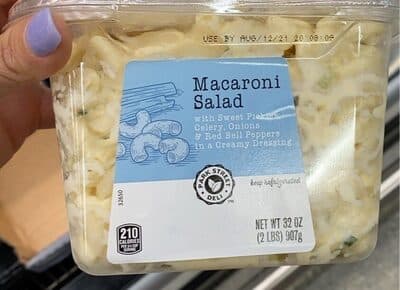 Macaroni Salad With Sweet Pickles, Celery, Onions & Red Bell Peppers In A Creamy Dressing