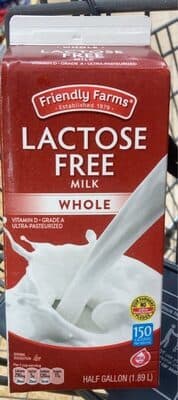 Lactose free whole milk