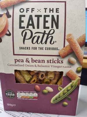 pea & bean sticks, caramelized onion and balsamic vinegar flavour
