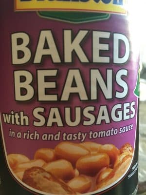 Branston baked beans with sausages