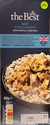 Beef steak stroganoff with white and wild rice