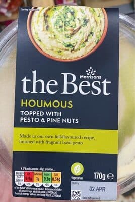 The best houmous topped with pesto & pine nuts
