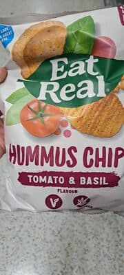 Hummus chips tomato and basil