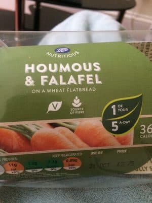 Houmous & falafel on a wheat flatbread
