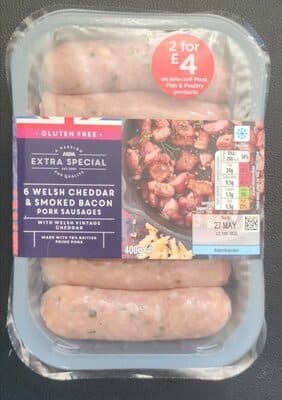 Welsh Cheddar and Smoked Bacon Pork Sausages