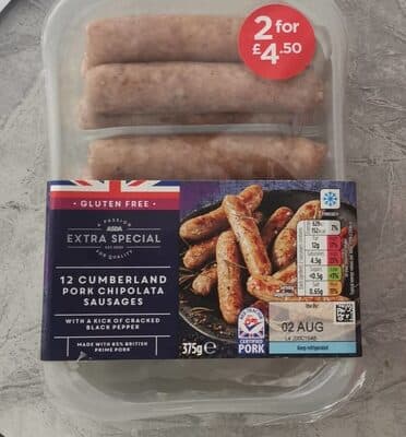 12 Cumberland pork chipolata sausages