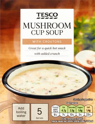 Mushroom And Croutons Soup In A Mug