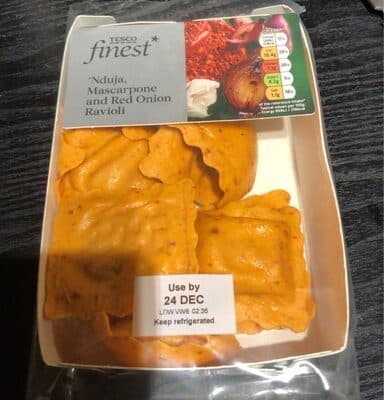 Nduja mascarpone and red onion ravioli