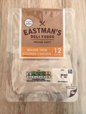 Wafer thin cooked chicken