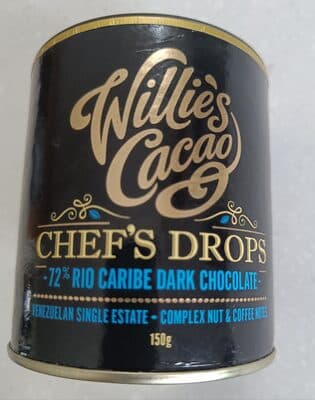 Willie's cacao Chef's drops 72% Rio Caribe Dark Chocolate