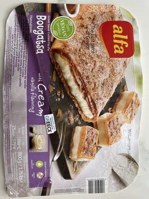 Greek sweet custard filo pie Bougatsa with cream vanilla