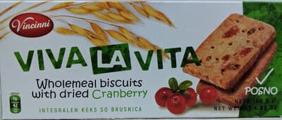 Wholemeal biscuits with dried cranberry
