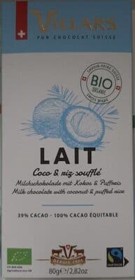 Chocolat Lait coco & Riz souffl