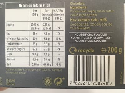 Dark chocolate 70% cocoa